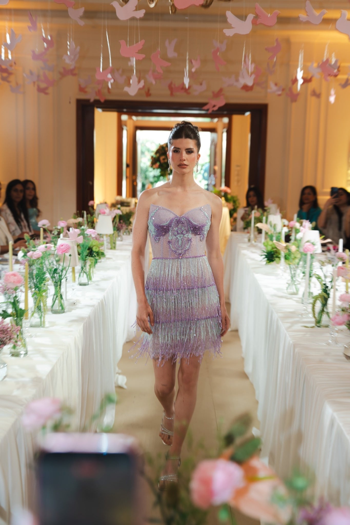 Iridescent Lilac Fringe Mini Dress