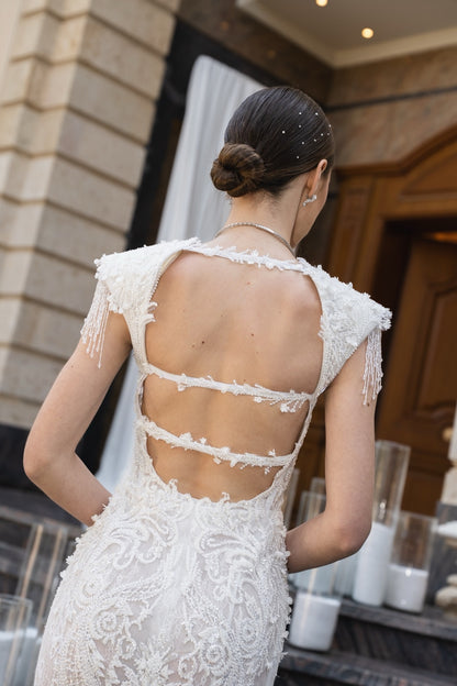 Ivory Beaded Open-Back Couture Gown
