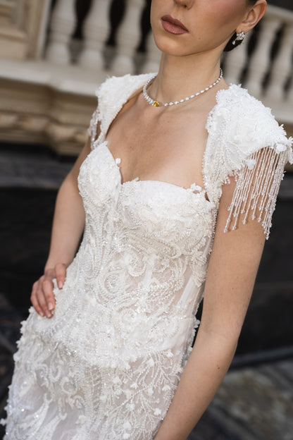 Ivory Beaded Open-Back Couture Gown
