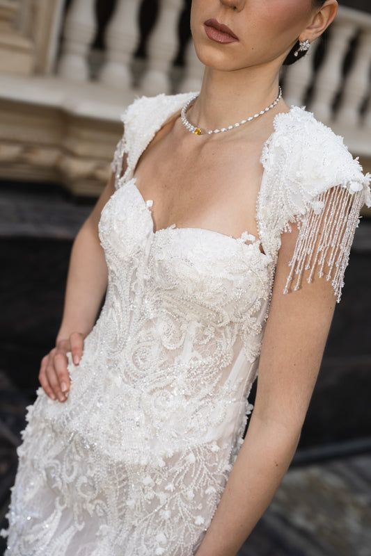 Ivory Beaded Open-Back Couture Gown