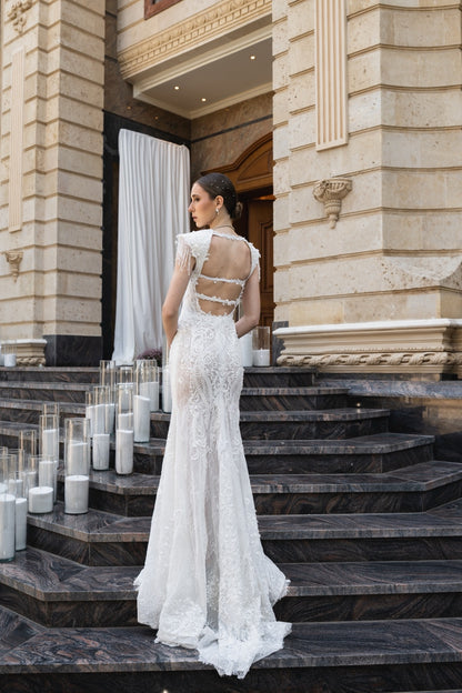 Ivory Beaded Open-Back Couture Gown