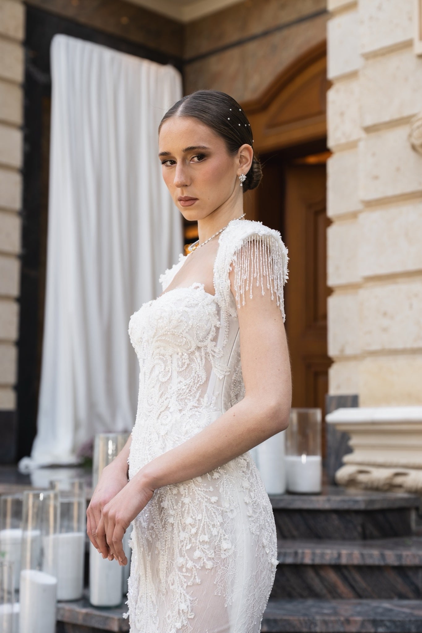 Ivory Beaded Open-Back Couture Gown
