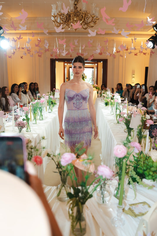 Iridescent Lilac Fringe Mini Dress