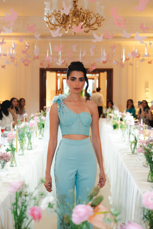 Celeste One-Shoulder Bustier & Tailored Trousers Set
