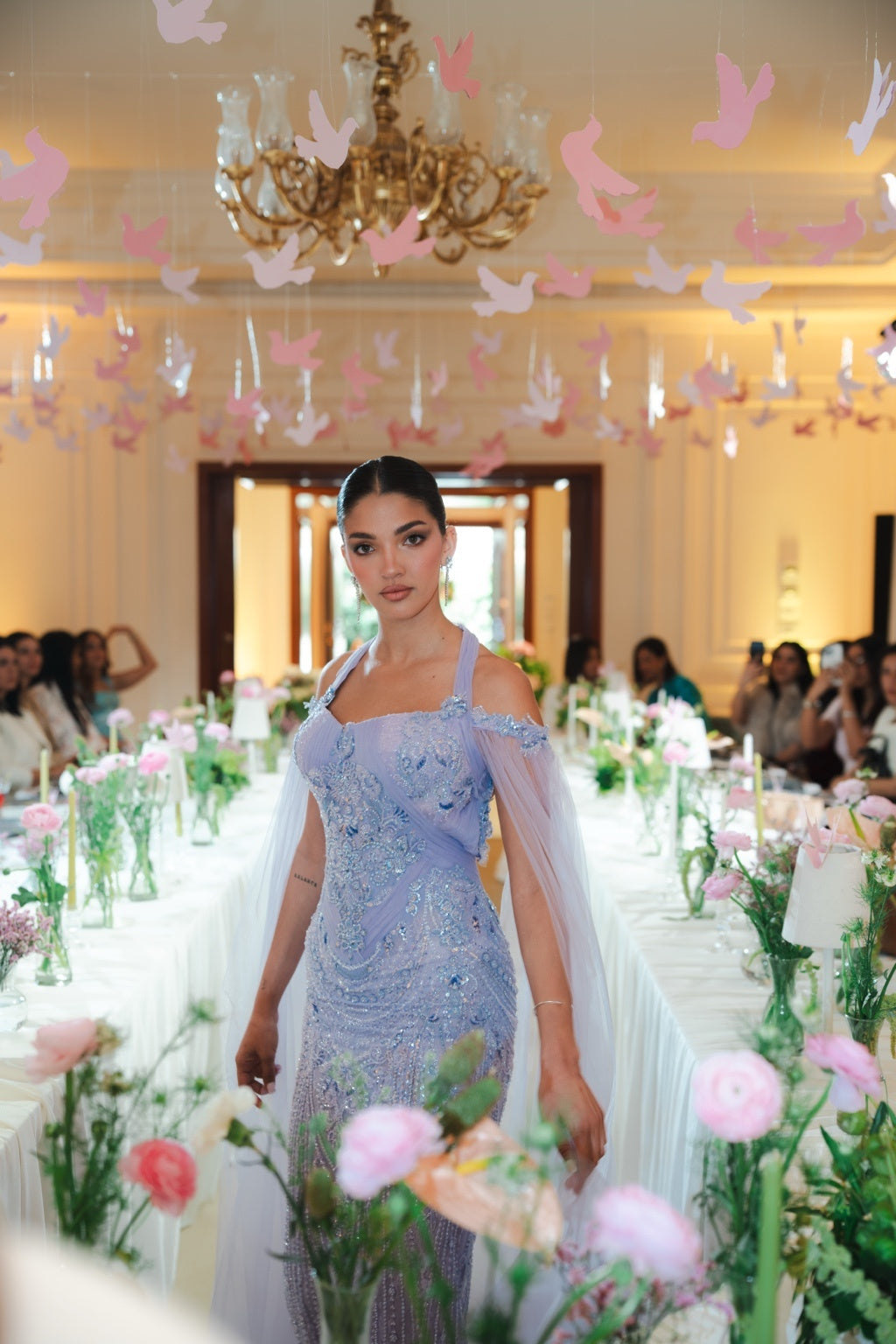 Lilac Whisper Draped Gown
