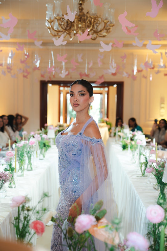 Lilac Whisper Draped Gown