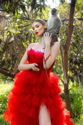Long Red Tiered Dress