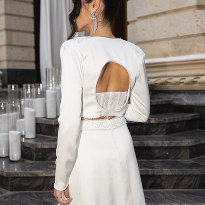 Ivory Tailored Set with Lace Corset Bustier
