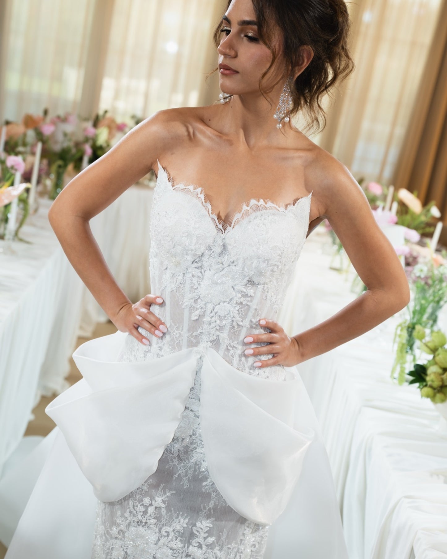 Ivory Embellished Corset Gown with Sculptural Bow