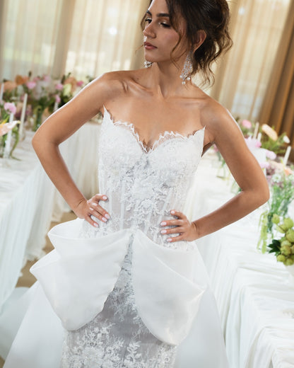 Ivory Embellished Corset Gown with Sculptural Bow