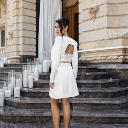 Ivory Tailored Set with Lace Corset Bustier