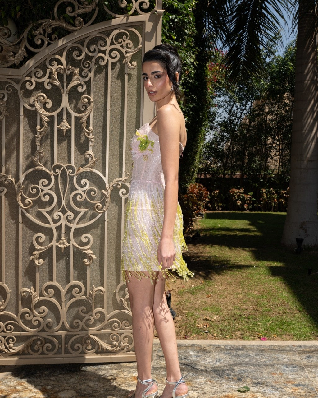 Blush Embellished Fringe Mini Dress