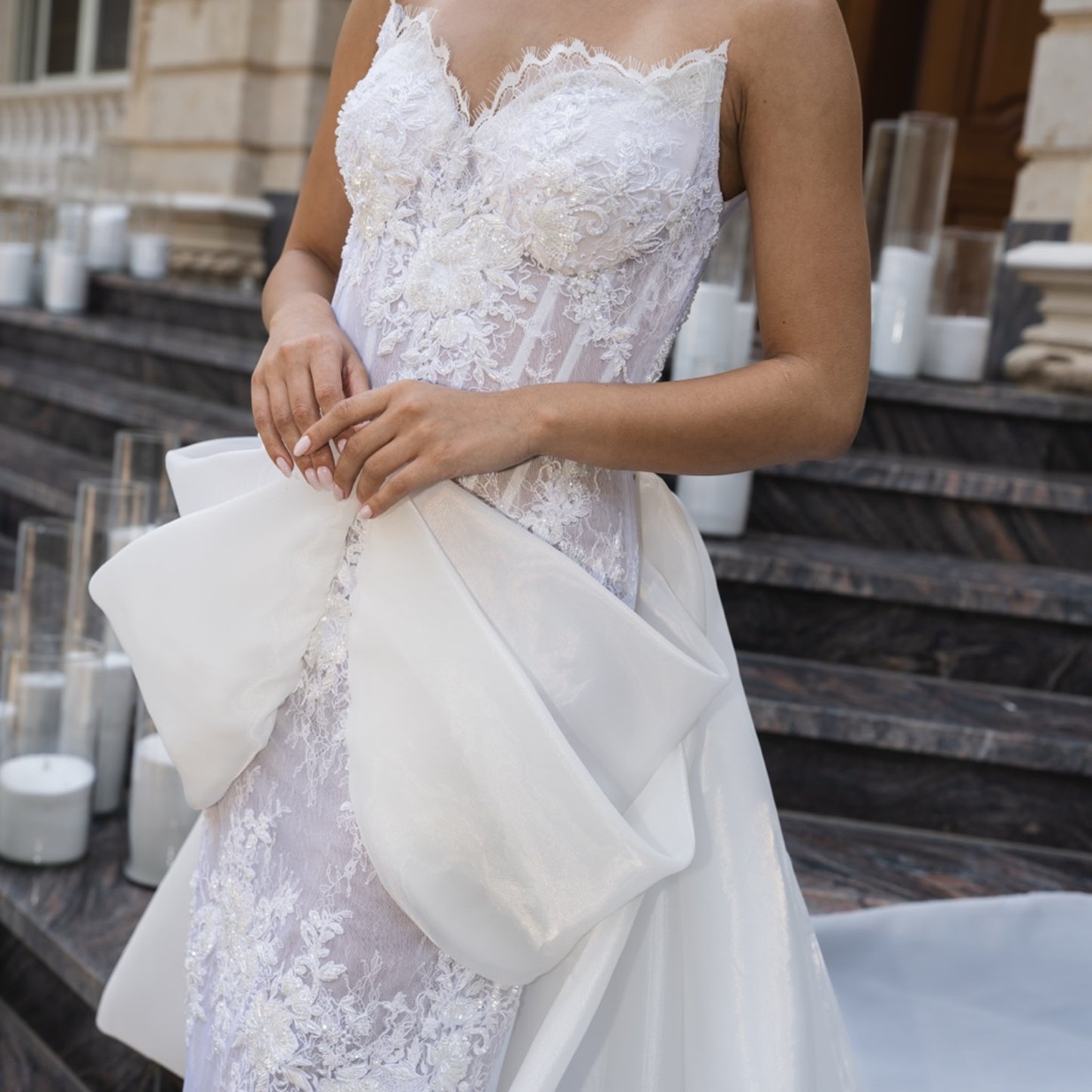 Ivory Embellished Corset Gown with Sculptural Bow