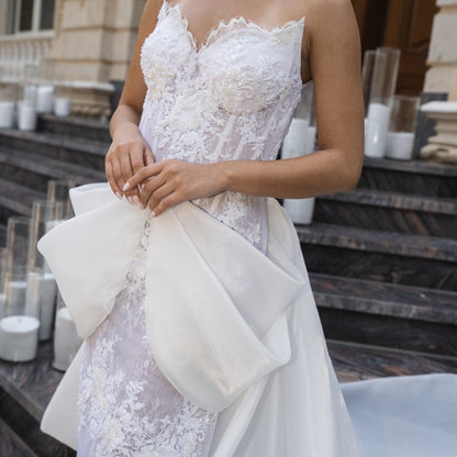 Ivory Embellished Corset Gown with Sculptural Bow