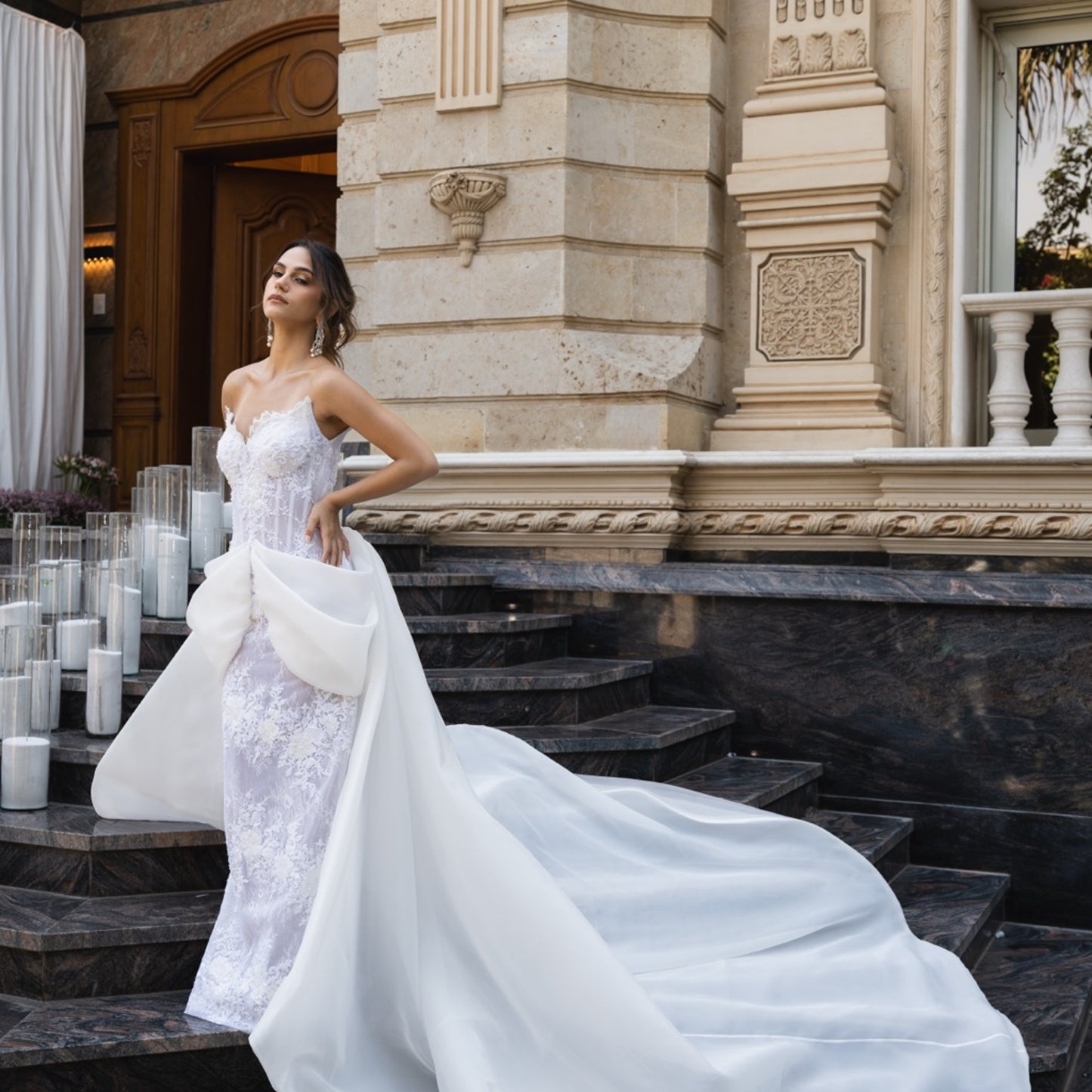 Ivory Embellished Corset Gown with Sculptural Bow