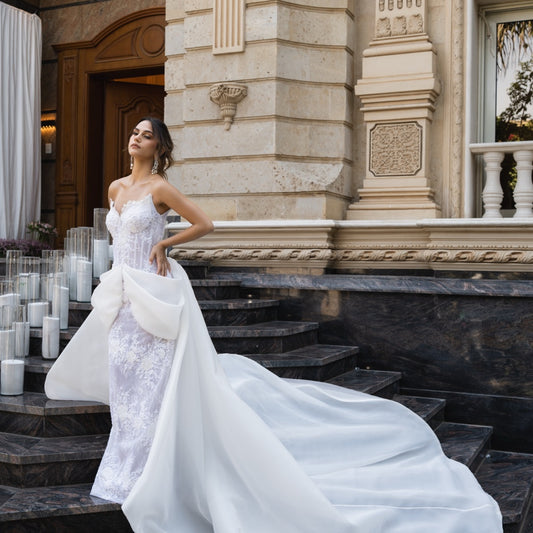 Ivory Embellished Corset Gown with Sculptural Bow