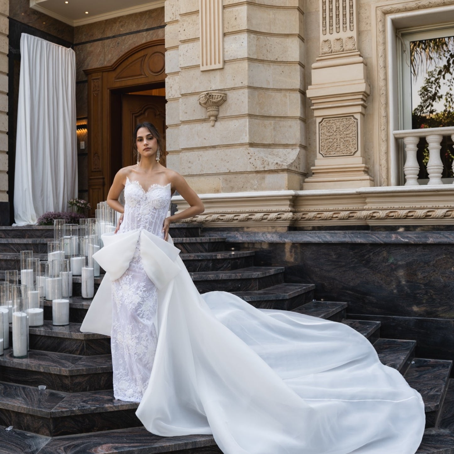 Ivory Embellished Corset Gown with Sculptural Bow